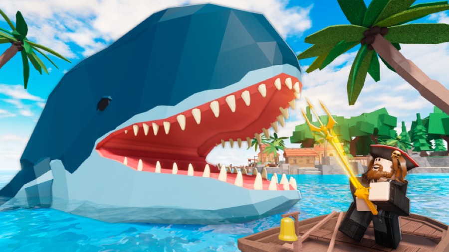 Enormous whale surfacing with its mouth open beside a player in a rowboat